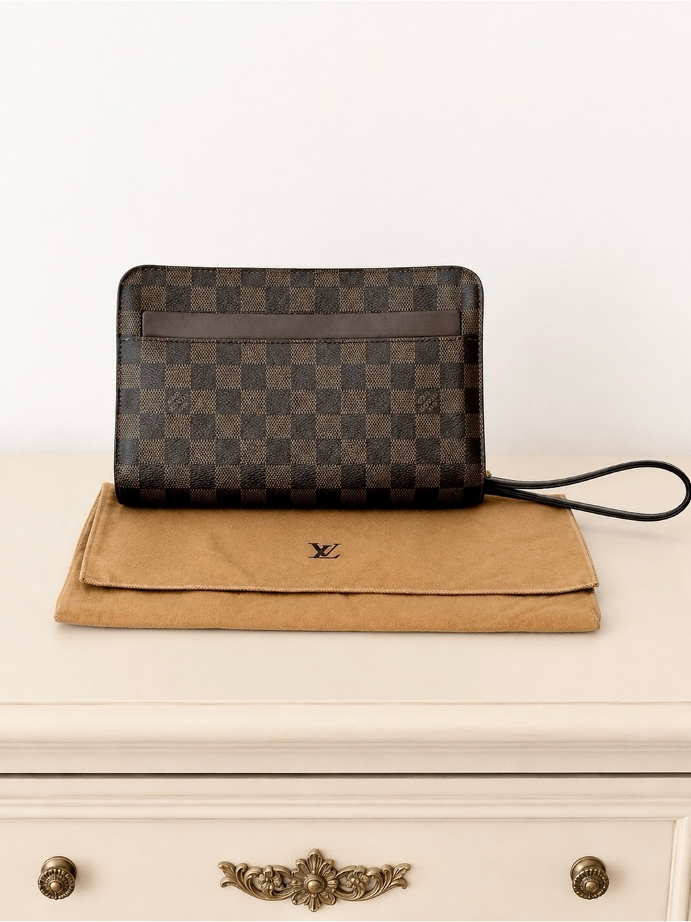Louis Vuitton Damier Ebene Saint Louis Pouch Clutch  + Dust Bag Brown Unisex